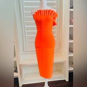 Vibrant Orange One-Shoulder Ruffle Cocktail Dress – Size Small *NEW*